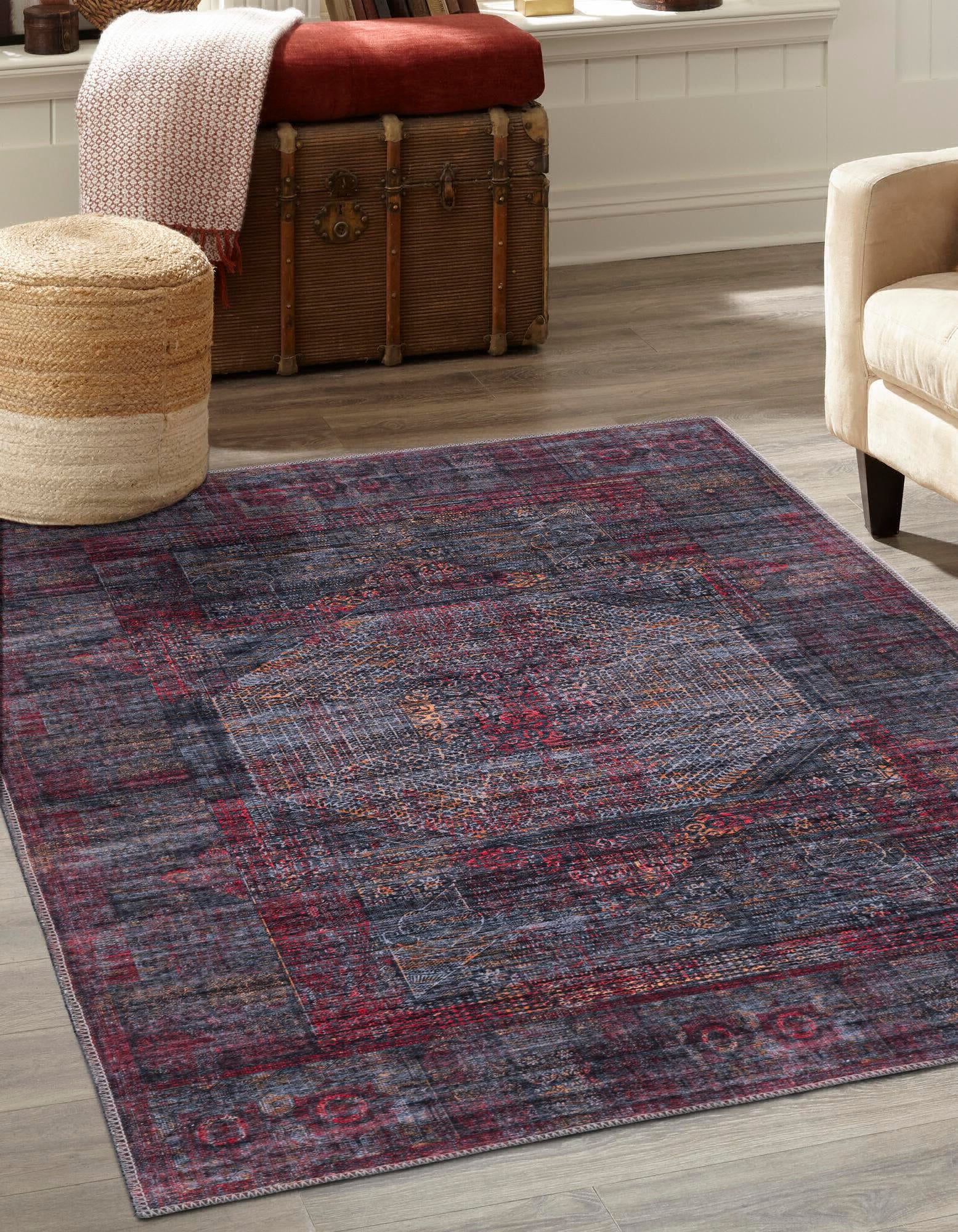Unique Loom Mangata Wasahable 2x3 Red and Blue Red Blue Geometric Accent Rug