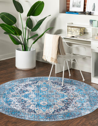 Unique Loom Mangata T-MNG10 Blue Area Rug Round Lifestyle Image