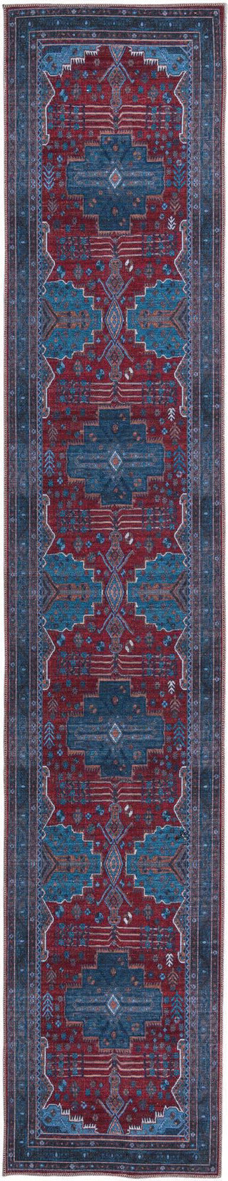 Unique Loom Mangata T-MNG3 Red and Blue Area Rug Runner Top-down Image