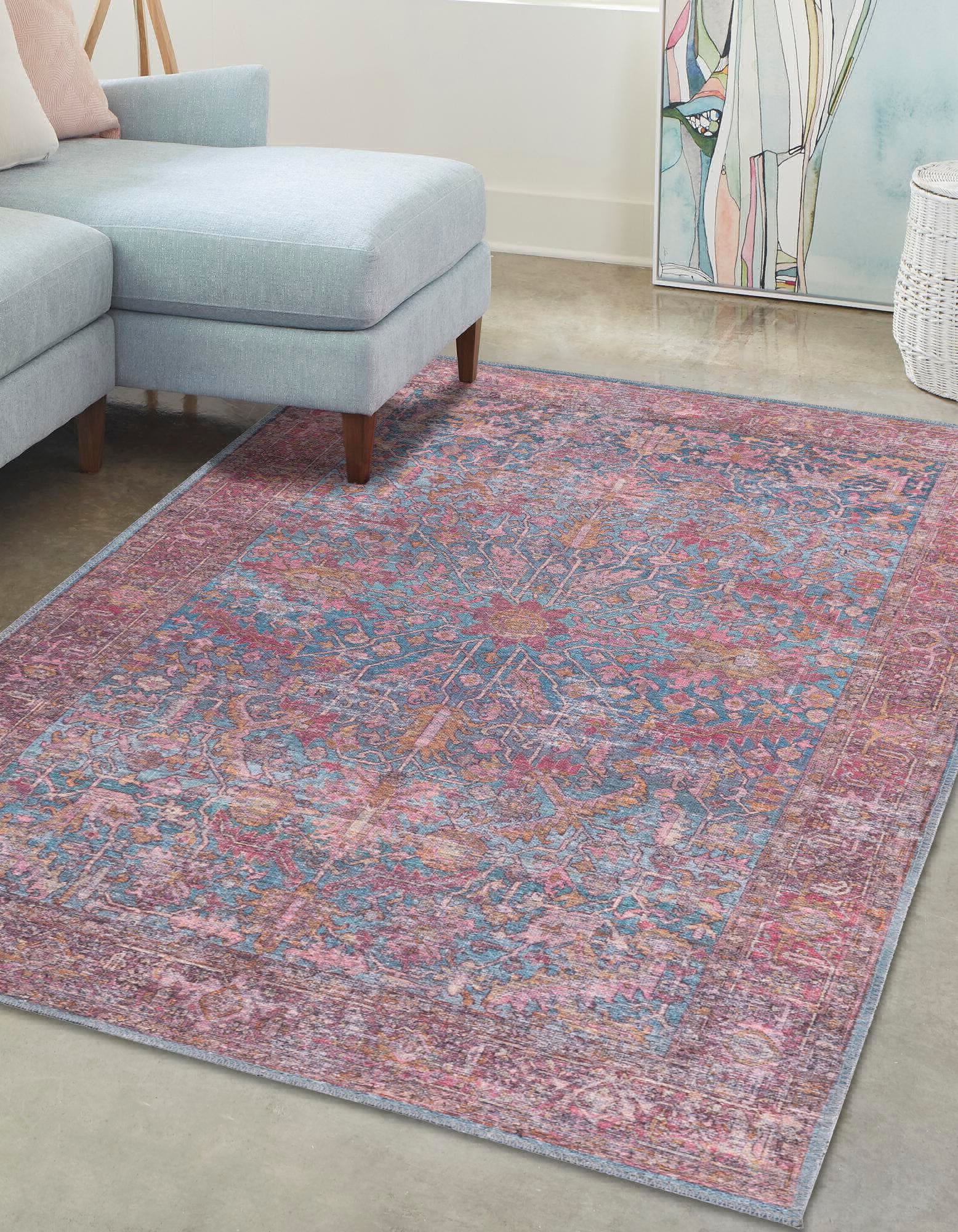 Unique Loom Mangata Wasahable 2x3 Red and Blue Red Blue Geometric Accent Rug