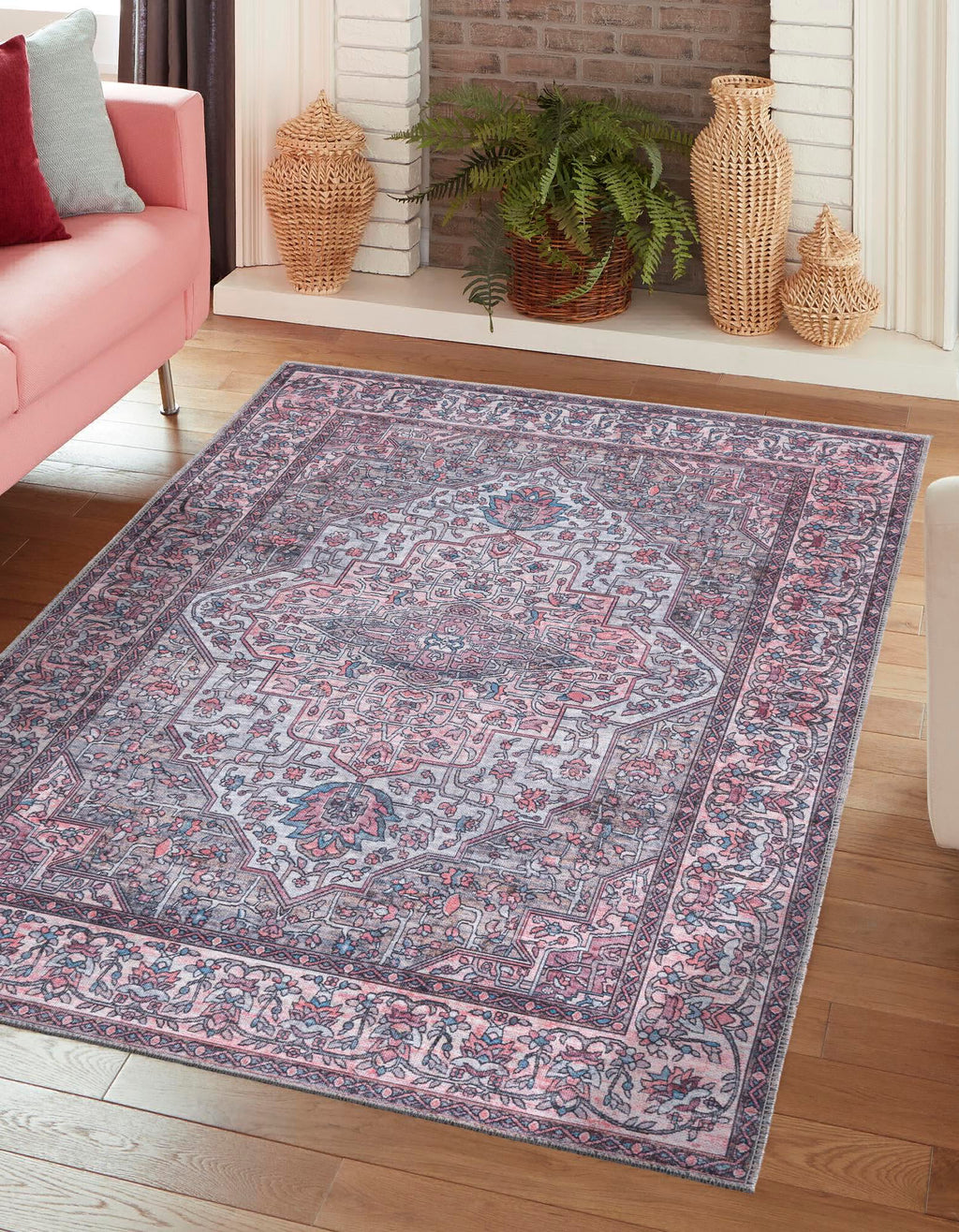 Unique Loom Mangata T-MNG7 Beige and Pink Area Rug Rectangle Lifestyle Image Feature