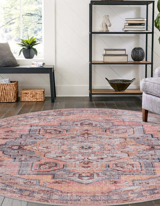 Unique Loom Mangata T-MNG9 Apricot and Pink Area Rug Round Lifestyle Image