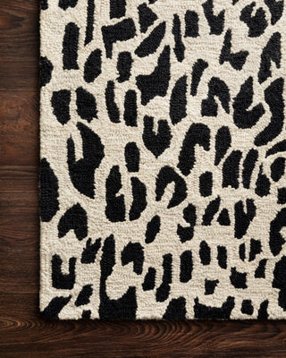 Loloi Masai MAS-02 Black/Ivory Area Rug Corner On Wood