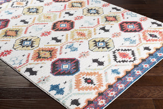 Surya Moroccan Shag MCS-2300 Bright Red Orange White Yellow Aqua Charcoal Blue Area Rug Corner Image