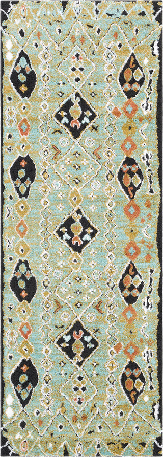 Surya Moroccan Shag MCS-2303 Aqua Bright Orange Yellow Charcoal White Area Rug Runner Image