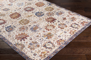 Surya Mahal MHL-2305 Rose Burgundy Cream Denim Navy Wheat Khaki Bright Orange Yellow Dark Green Area Rug Corner Image