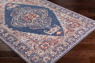 Surya Mahal MHL-2310 Navy Denim Rose Burgundy Cream Wheat Khaki Bright Orange Yellow Area Rug Corner Image