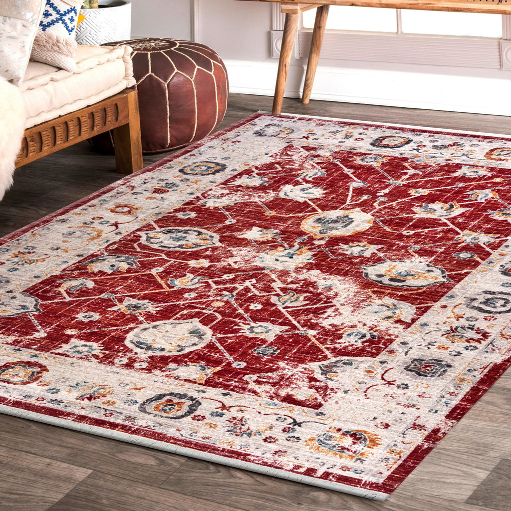 LR Resources Mirage Pleasant Traditional Red Area Rug Lifestyle Image Feature