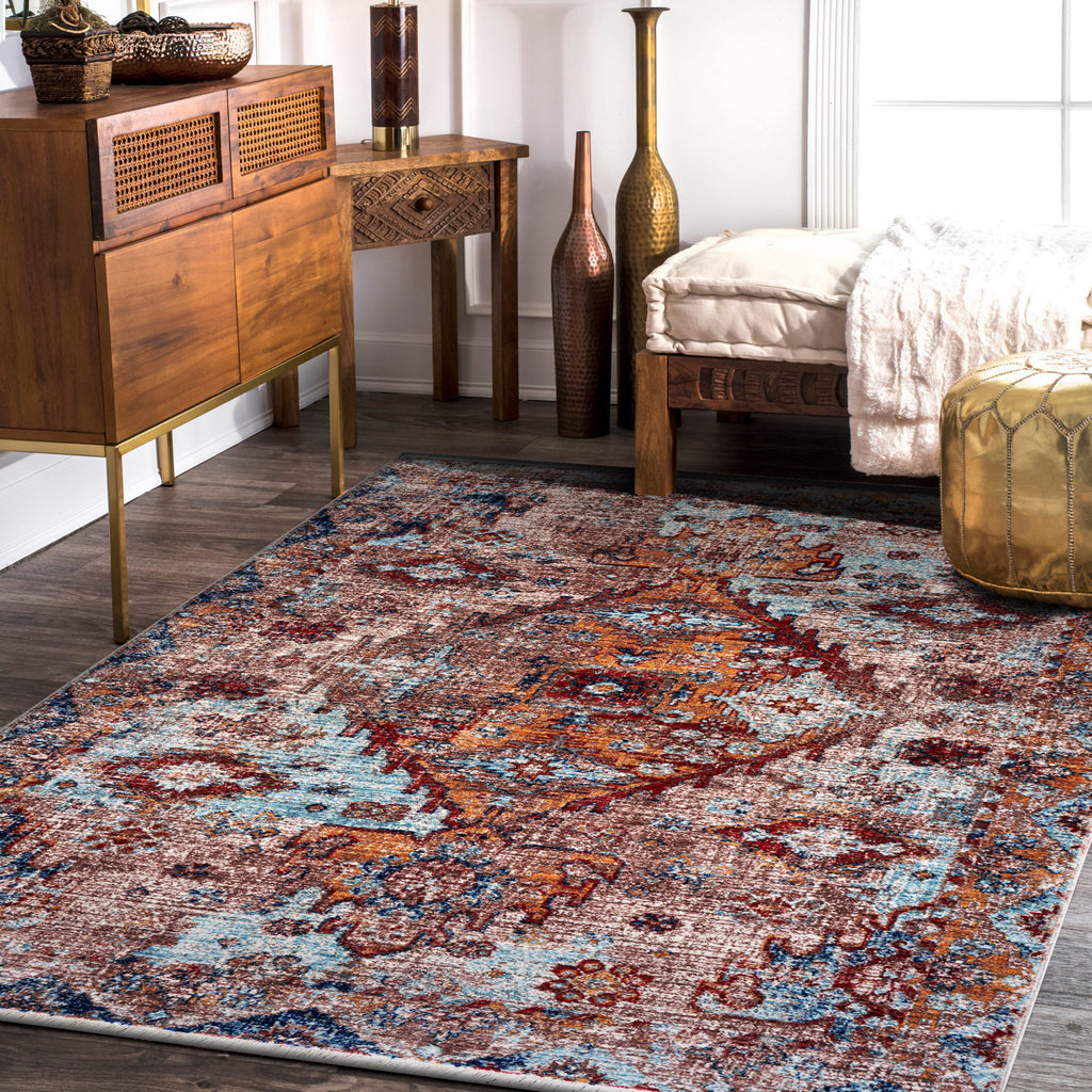 LR Resources Mirage Fanciful Multicolored Medallion Area Rug Lifestyle Image Feature