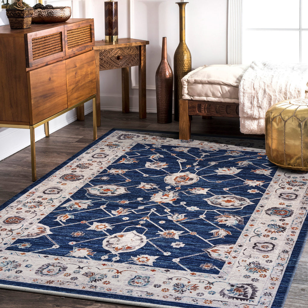 LR Resources Mirage Traditional Navy Oriental Area Rug Lifestyle Image Feature