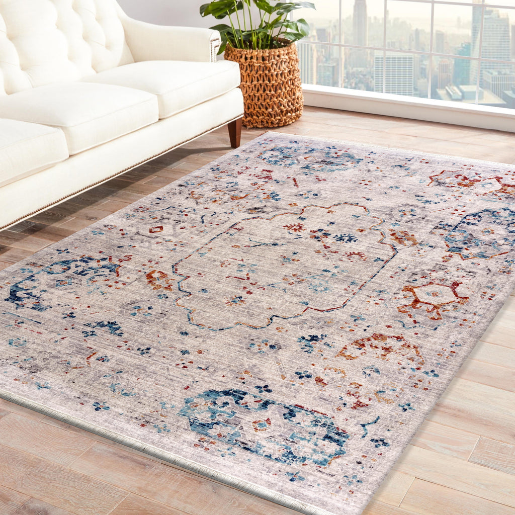 LR Resources Mirage Charming Traditional Distressed Light Gray / Multi Area Rug Lifestyle Image Feature