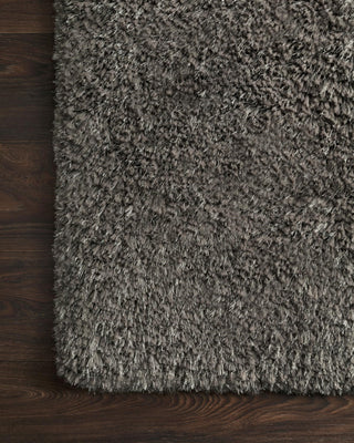 Loloi II Mila Shag MIL-01 Charcoal Area Rug Corner On Wood