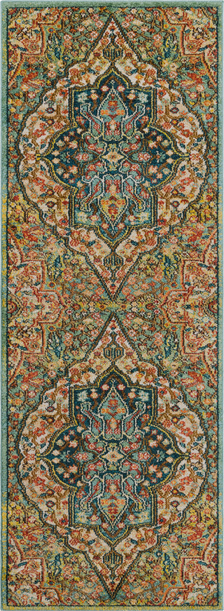 Surya Masala Market MMT-2302 Sea Foam Teal Rust Bright Yellow Khaki Camel Burnt Orange Area Rug Runner Image