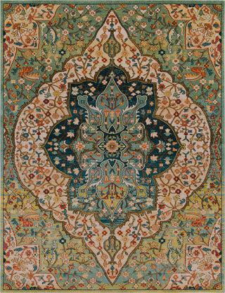 Surya Masala Market MMT-2302 Sea Foam Teal Rust Bright Yellow Khaki Camel Burnt Orange Area Rug Main Image 8 X 10