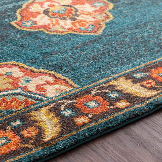 Surya Masala Market MMT-2311 Teal Burnt Orange Sea Foam Dark Brown Cream Khaki Bright Yellow Tan Rust Camel Area Rug Texture Image