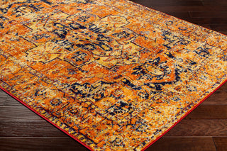 Surya Monte Carlo MNC-2316 Bright Orange Yellow Burnt Navy Light Gray Area Rug Corner Image