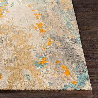 Surya Modern Nouveau MNV-1002 Charcoal Teal Khaki Beige Saffron Bright Orange Area Rug Mirror Detail Image