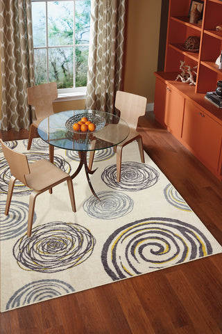 Mohawk Home Free Flow Swirlz Yellow Area Rug Room Scene Feature