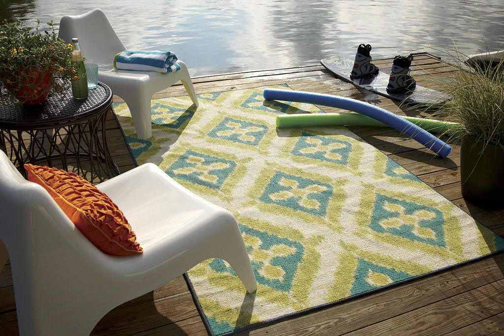 Mohawk Home Printed Indoor/ Outdoor Summer Splash Turquoise Area Rug Room Scene Feature