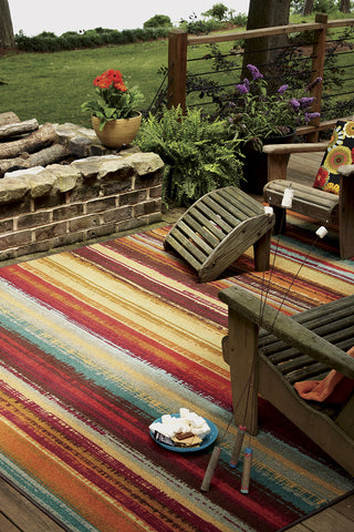 Mohawk Home Printed Indoor/ Outdoor Avenue Stripe Multi Area Rug Room Scene