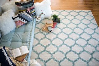 Mohawk Home Woodbridge Glenn Aqua Area Rug Room Scene Feature