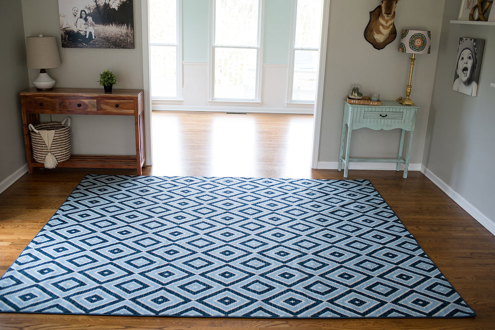 Mohawk Home Woodbridge Shima Blue Area Rug Room Scene Feature