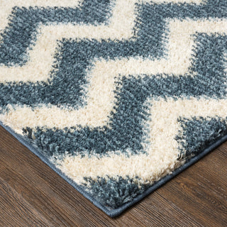 Mohawk Home Laguna Stitched Chevron Blue Area Rug Corner Shot