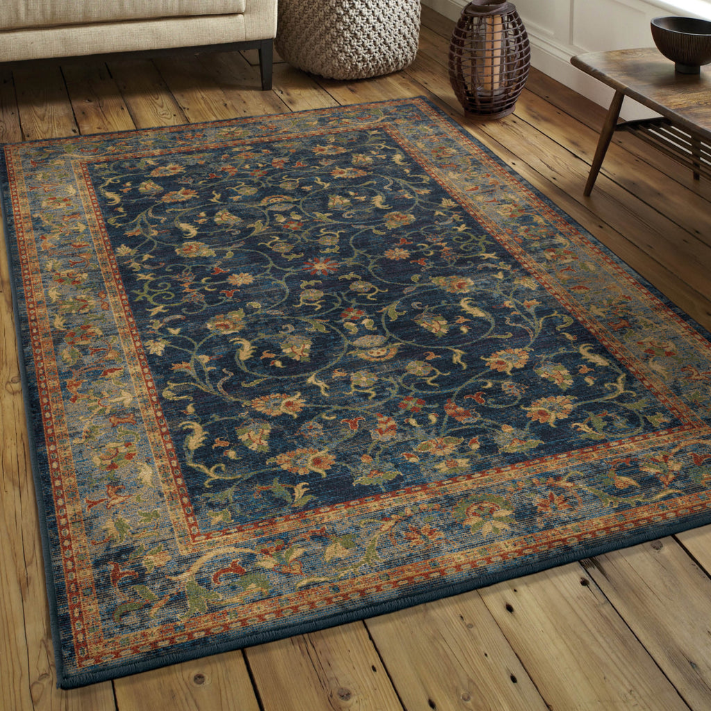 Orian Rugs Mosaic Floral Trail Navy Area Rug Room Scene Feature