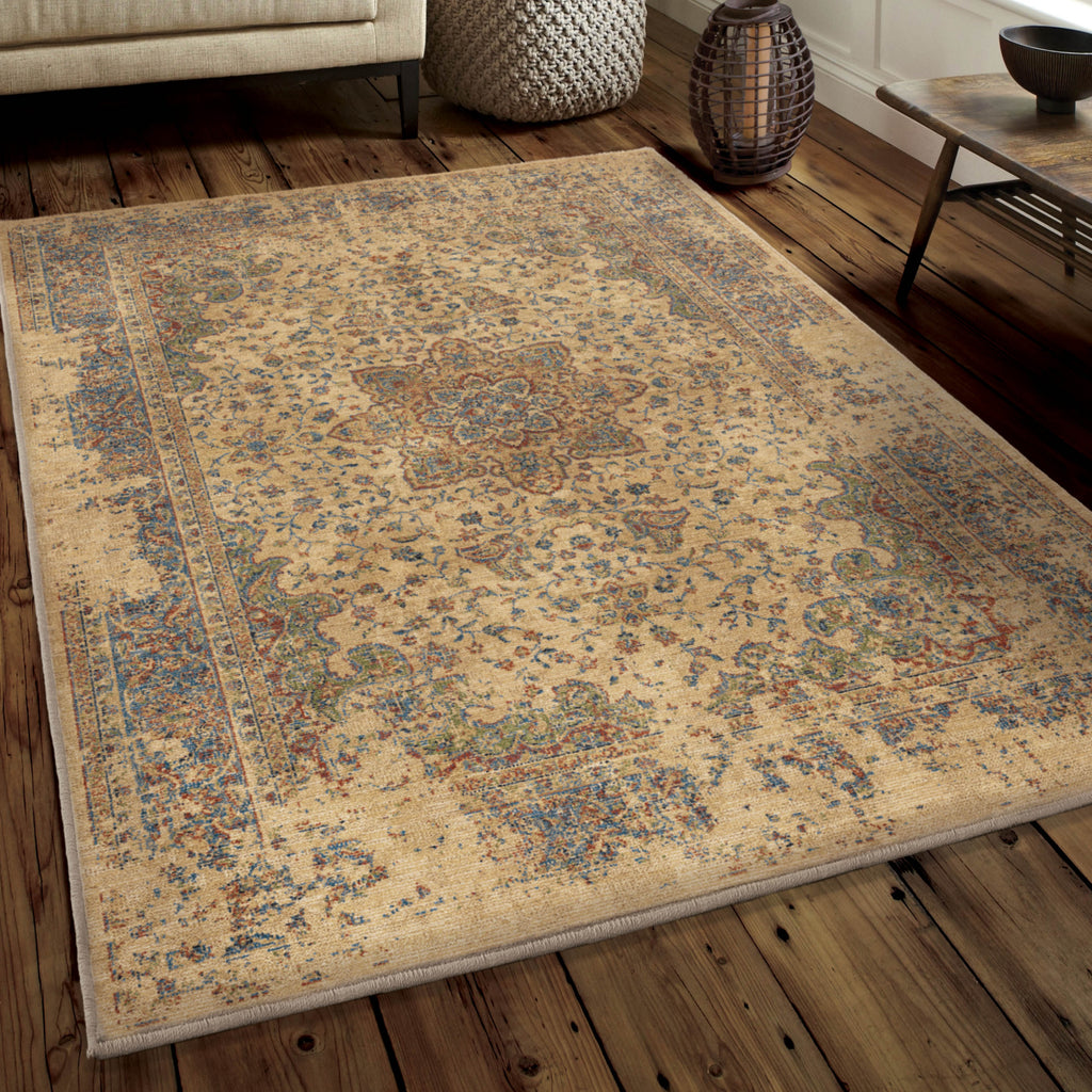 Orian Rugs Mosaic Worn Traditional Beige Area Rug Room Scene Feature