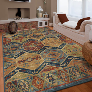 Orian Rugs Mosaic Scrolling Geos Blue Area Rug Room Scene Feature