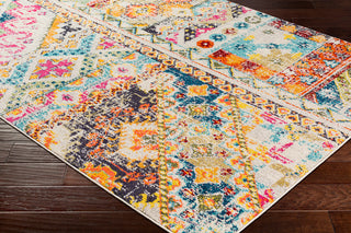 Morocco MRC-2300 Fuchsia Coral Teal Pale Blue Navy Bright Orange Saffron Yellow Grass Green Charcoal Light Gray Dark Brown Red Beige Area Rug by Surya Corner Image