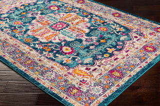 Surya Morocco MRC-2302 Teal Pale Blue Navy Fuchsia Coral Camel Light Gray Saffron Bright Yellow Orange Charcoal Red Beige White Area Rug Mirror Corner Image