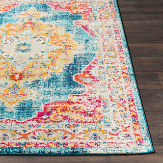 Surya Morocco MRC-2303 Teal Pale Blue Navy Bright Orange Fuchsia Red Saffron Yellow Light Gray Camel Beige White Area Rug Detail Image