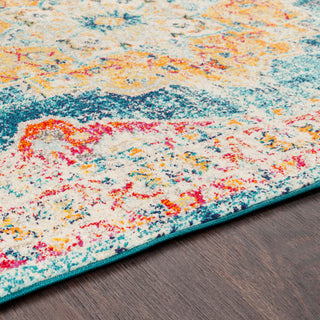 Surya Morocco MRC-2303 Teal Pale Blue Navy Bright Orange Fuchsia Red Saffron Yellow Light Gray Camel Beige White Area Rug Texture Image