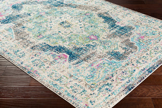 Surya Morocco MRC-2304 Navy Teal Pale Blue Charcoal Fuchsia Light Gray Grass Green Bright Orange Saffron Yellow Camel Beige White Area Rug Corner Image