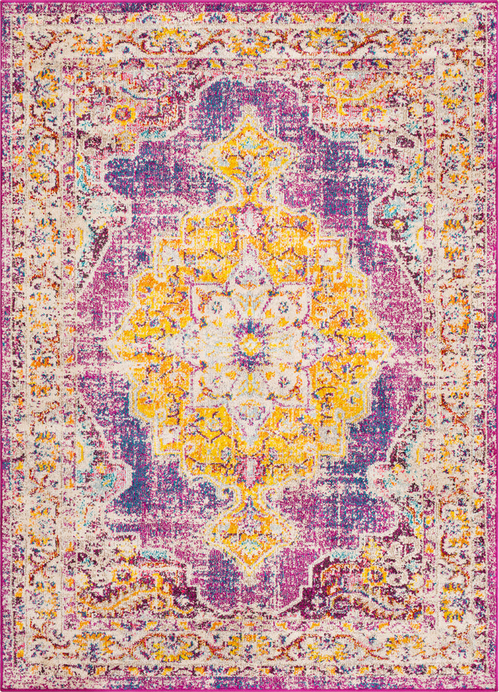 Surya Morocco MRC-2305 Fuchsia Teal Pale Blue Saffron Bright Yellow Orange Coral Light Gray Camel Red Charcoal Beige White Area Rug Mirror main image