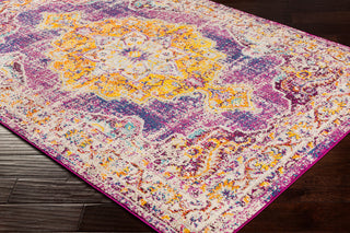 Surya Morocco MRC-2305 Fuchsia Teal Pale Blue Saffron Bright Yellow Orange Coral Light Gray Camel Red Charcoal Beige White Area Rug Mirror Corner Image