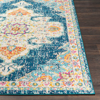 Surya Morocco MRC-2308 Teal Navy Pale Blue Fuchsia Bright Orange Saffron Yellow Camel Coral Charcoal Light Gray Dark Brown Beige White Area Rug Detail Image