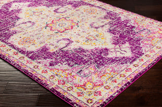 Surya Morocco MRC-2309 Fuchsia Navy Coral Bright Red Pale Blue Teal Orange Saffron Yellow Light Gray Charcoal Dark Brown Beige White Area Rug Mirror Corner Image