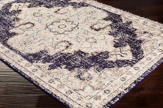 Surya Morocco MRC-2311 Navy Charcoal Camel Pale Blue Dark Brown Light Gray Teal Beige White Area Rug Mirror Corner Image