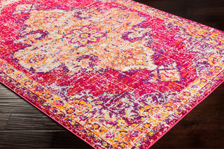 Surya Morocco MRC-2312 Fuchsia Bright Orange Saffron Yellow Coral Red Navy Teal Charcoal Grass Green Light Gray Pale Blue Dark Brown Beige White Area Rug Mirror Corner Image