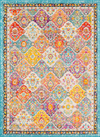 Surya Morocco MRC-2313 Teal Pale Blue Bright Orange Fuchsia Saffron Yellow Light Gray Red Coral Grass Green Camel Charcoal Dark Brown Beige White Area Rug Mirror main image