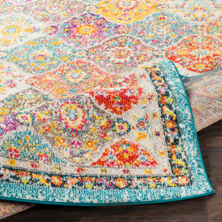 Surya Morocco MRC-2313 Teal Pale Blue Bright Orange Fuchsia Saffron Yellow Light Gray Red Coral Grass Green Camel Charcoal Dark Brown Beige White Area Rug Mirror Pile Image