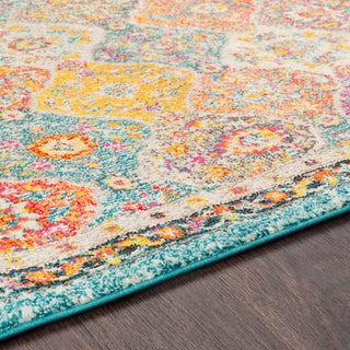 Surya Morocco MRC-2313 Teal Pale Blue Bright Orange Fuchsia Saffron Yellow Light Gray Red Coral Grass Green Camel Charcoal Dark Brown Beige White Area Rug Mirror Texture Image