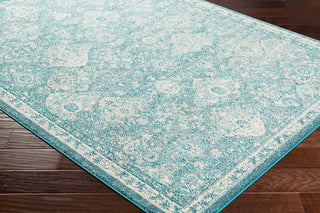 Surya Morocco MRC-2316 Teal Pale Blue Light Gray Beige White Area Rug Mirror Corner Image