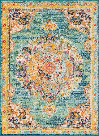 Surya Morocco MRC-2320 Teal Navy Pale Blue Bright Orange Grass Green Red Coral Fuchsia Saffron Yellow Light Gray Camel Beige White Area Rug Mirror main image