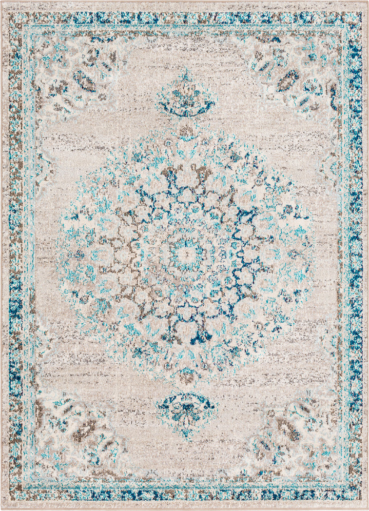 Surya Morocco MRC-2321 Light Gray Camel Teal Pale Blue Charcoal Navy Beige White Area Rug main image