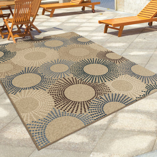 Orian Rugs Napa Interlocking Wheels Beige Area Rug Room Scene Feature