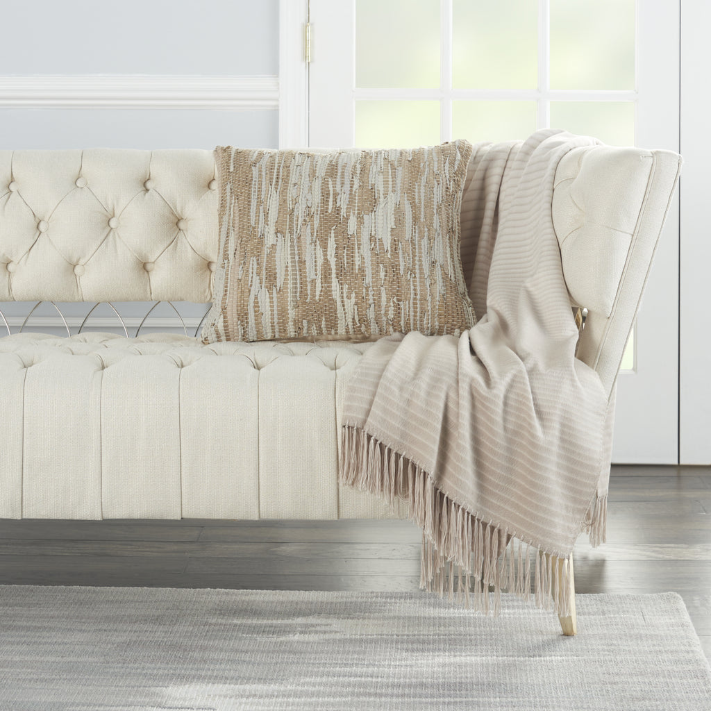 Nourison Natural Leather Hide Woven Beige by Mina Victory  Feature