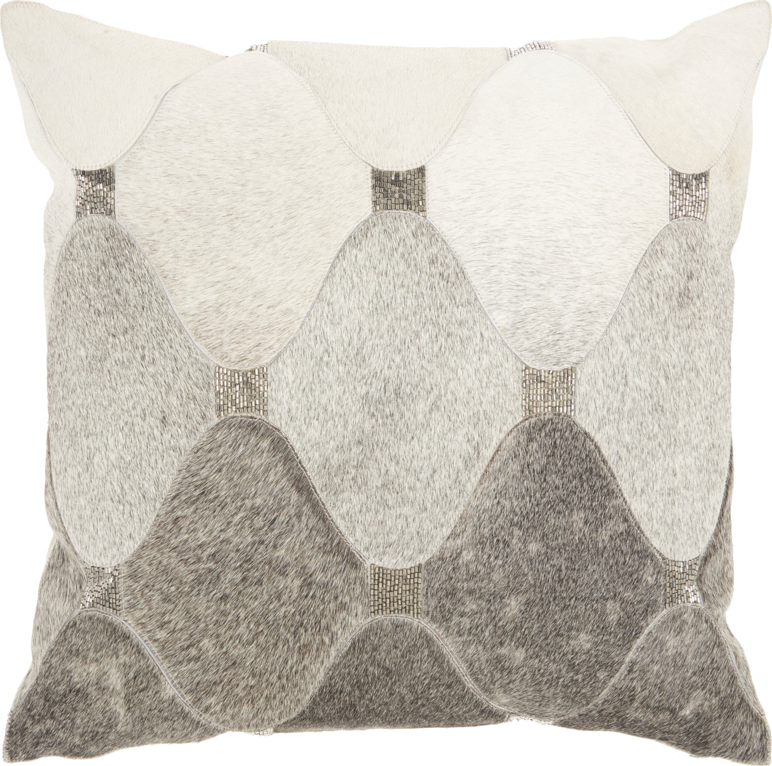 Nourison Natural Leather Hide Ombre Beaded Waves Grey Silver by Mina Victory main image